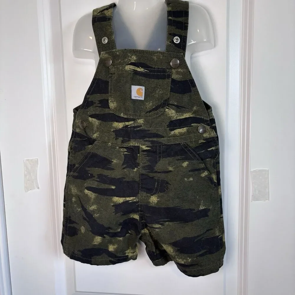 Carhartt Toddler 2T Camo Bib Shortalls Overalls Cotton Green Black Shorts Cotton